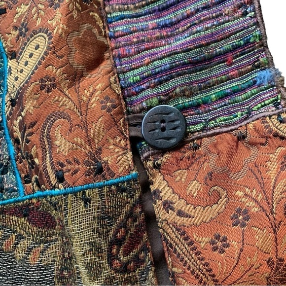 Coldwater Creek Patchwork Tapestry Velvet Buttoned Jacket Brown Teal Size M - Picture 5 of 7